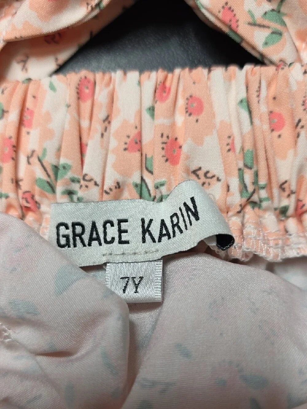 876. Grace Karin Peach Pink Ditsy Floral Flutter Sleeve Tiered Dress - Size 7Y
